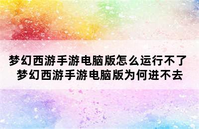 梦幻西游手游电脑版怎么运行不了 梦幻西游手游电脑版为何进不去